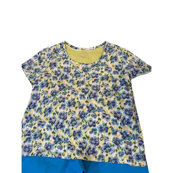 White Stag Women's XL T-Shirt Blue Green Floral + JMS 1x Bermuda Shorts Outfit - Picture 2 of 5